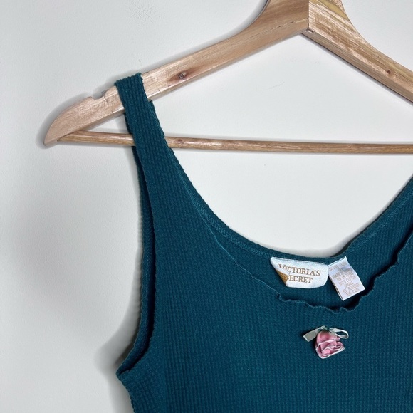 Vintage Victoria’s Secret Gold Label Mini Dress Green Thermal Lettuce Hem Small - Picture 3 of 7